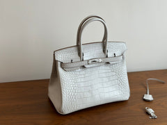 High-end Luxury Classic Togo Leather Bag with Silver-Tone Hardware and Crocodile Pattern — A Must-Have Designer Bag, Perfect Gift for Her