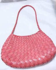 Italy Leather Woven Hobo Shoulder Bag | Interwoven Summer Beach Bag, Full Grain Leather Triple Jump Bamboo HandBag, Handcrafted Basket Bag