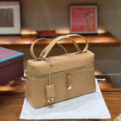 Italian Smooth Calfskin Leather Lunchbox Bag, Luxury Extra Pocket Leather Handbag, Women Elegant Shoulder & Top Handle Bag for Fall