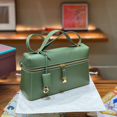 Italian Smooth Calfskin Leather Lunchbox Bag, Luxury Extra Pocket Leather Handbag, Women Elegant Shoulder & Top Handle Bag for Fall