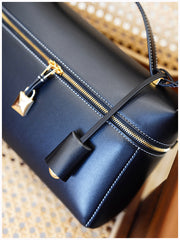 Italian Smooth Calfskin Leather Lunchbox Bag, Luxury Extra Pocket Leather Handbag, Women Elegant Shoulder & Top Handle Bag for Fall