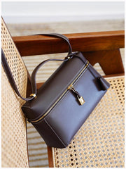 Italian Smooth Calfskin Leather Lunchbox Bag, Luxury Extra Pocket Leather Handbag, Women Elegant Shoulder & Top Handle Bag for Fall