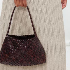 Italy Leather Woven Hobo Shoulder Bag | Interwoven Summer Beach Bag, Full Grain Leather Triple Jump Bamboo HandBag, Handcrafted Basket Bag