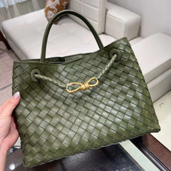 Lambskin Leather Knotted Intrecciato Shoulder Bag | Woven Handbag With Metal Buckle, Daily Fashion Designer Bag, Woven Shoulder Purse
