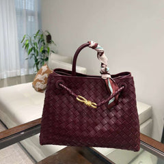 Lambskin Leather Knotted Intrecciato Shoulder Bag | Woven Handbag With Metal Buckle, Daily Fashion Designer Bag, Woven Shoulder Purse