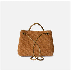 Lambskin Suede Leather Knotted Intrecciato Shoulder Bag | Woven Handbag With Metal Buckle, Daily Fashion Designer Bag, Woven Shoulder Purse