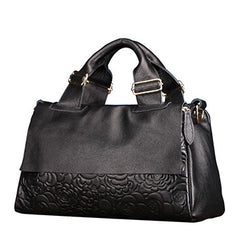 Large Elegant Cowhide Leather Shoulder Bag with Leopard Print Accent and Floral Print, Fashion Leather Handbag