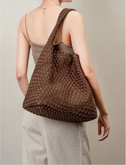 Large Handwoven Waterproof Neoprene Tote Bag, Shoulder Bag with Matching Pouch