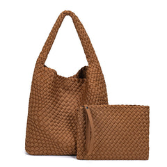 Large Handwoven Waterproof Neoprene Tote Bag, Shoulder Bag with Matching Pouch