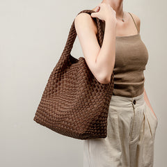 Large Handwoven Waterproof Neoprene Tote Bag, Shoulder Bag with Matching Pouch