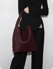 Large Handwoven Vegan Leather Tote Bag for Women