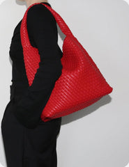 Large Handwoven Vegan Leather Tote Bag for Women