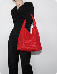 Large Handwoven Vegan Leather Tote Bag for Women