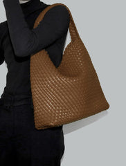 Large Handwoven Vegan Leather Tote Bag for Women