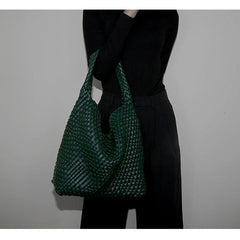 Large Handwoven Vegan Leather Tote Bag for Women