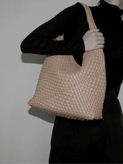 Large Handwoven Vegan Leather Tote Bag for Women