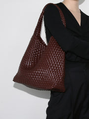 Large Handwoven Vegan Leather Tote Bag for Women