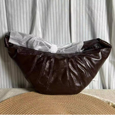 Linen-Coated Cowhide Leather Crescent Bag, Unique High-End Crossbody Chest/Waist Croissant Bag, Zipped Crossbody Hobo Bag