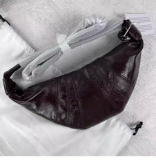 Linen-Coated Cowhide Leather Crescent Bag, Unique High-End Crossbody Chest/Waist Croissant Bag, Zipped Crossbody Hobo Bag