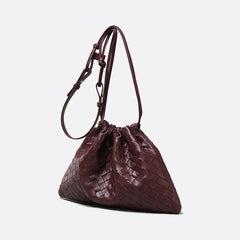 Luxurious Handwoven Lambskin Drawstring Shoulder Bag - Genuine Leather Shoulder Bucket Bag for Women