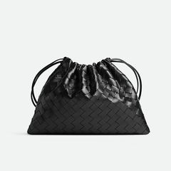 Luxurious Handwoven Lambskin Drawstring Shoulder Bag - Genuine Leather Shoulder Bucket Bag for Women