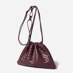 Luxurious Handwoven Lambskin Drawstring Shoulder Bag - Genuine Leather Shoulder Bucket Bag for Women