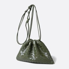 Luxurious Handwoven Lambskin Drawstring Shoulder Bag - Genuine Leather Shoulder Bucket Bag for Women