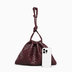 Luxurious Handwoven Lambskin Drawstring Shoulder Bag - Genuine Leather Shoulder Bucket Bag for Women