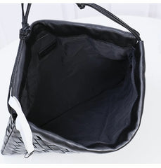 Luxurious Handwoven Lambskin Drawstring Shoulder Bag - Genuine Leather Shoulder Bucket Bag for Women