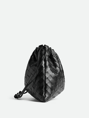 Luxurious Handwoven Lambskin Drawstring Shoulder Bag - Genuine Leather Shoulder Bucket Bag for Women