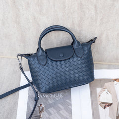 Luxurious Lambskin Leather Handwoven Shoulder Bag | Top Handle Designer Bag