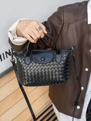 Luxurious Lambskin Leather Handwoven Shoulder Bag | Top Handle Designer Bag