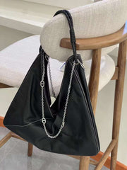 Luxury Large Black Lambskin Leather Shoulder Bag with Braided Handle and Chain Detail - Elegant and Spacious Working Tote