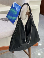 Luxury Large Black Lambskin Leather Shoulder Bag with Braided Handle and Chain Detail - Elegant and Spacious Working Tote