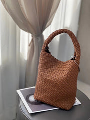 Luxury Handwoven Lambskin Leather Shoulder Bucket Bag | Double-Knotted Handcrafted Crossbody Bag