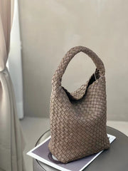 Luxury Handwoven Lambskin Leather Shoulder Bucket Bag | Double-Knotted Handcrafted Crossbody Bag