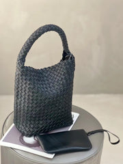 Luxury Handwoven Lambskin Leather Shoulder Bucket Bag | Double-Knotted Handcrafted Crossbody Bag