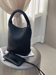 Luxury Handwoven Lambskin Leather Shoulder Bucket Bag | Double-Knotted Handcrafted Crossbody Bag