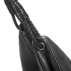 Luxury Large Black Lambskin Leather Shoulder Bag with Braided Handle and Chain Detail - Elegant and Spacious Working Tote