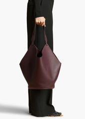 Luxury Pebbled Grain Leather Bucket Bag,  Large Minimalist Cowhide Leather Tote Bag