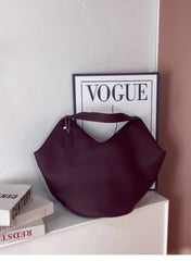 Luxury Pebbled Grain Leather Bucket Bag,  Large Minimalist Cowhide Leather Tote Bag