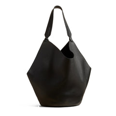 Luxury Pebbled Grain Leather Bucket Bag,  Large Minimalist Cowhide Leather Tote Bag