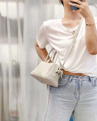 Luxury Women's Lambskin Woven Boston Crossbody Bag | Handcrafted Versatile Shoulder Bag