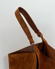 Medium Suede Leather Bucket Bag, Tote Bag