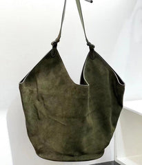 Medium Suede Leather Bucket Bag, Tote Bag