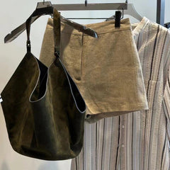 Medium Suede Leather Bucket Bag, Tote Bag