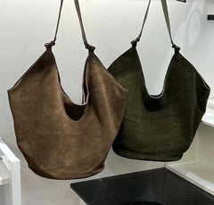 Medium Suede Leather Bucket Bag, Tote Bag