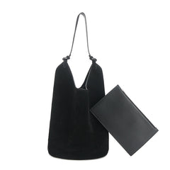 Medium Suede Leather Bucket Bag, Tote Bag