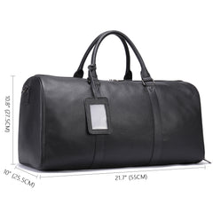 Men's Leather Travel Duffel Bag - Grain Leather Gym Bag with Shoe Compartment, Handheld and Crossbody Carry, Large Weekender Bag