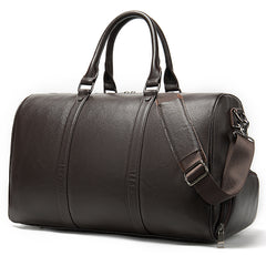 Men's Leather Travel Duffel Bag - Grain Leather Gym Bag with Shoe Compartment, Handheld and Crossbody Carry, Large Weekender Bag